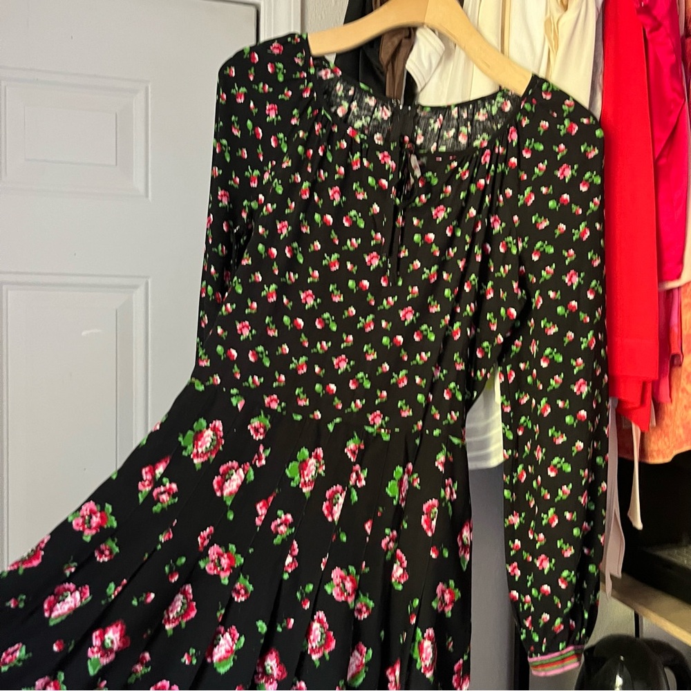 BETTY BARCLAY vintage black digital floral print puff long sleeve midi dress - Picture 5 of 9